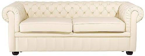 Beliani Klassisches Sofa im englischen Stil Echtleder beige/Creme Chesterfield