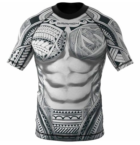 SMMASH Funktionsshirt Herren Rashguard Kurzarm Sportshirt MMA Thaibox Muay Thai Kickboxen Atmungsaktiv Abriebfest