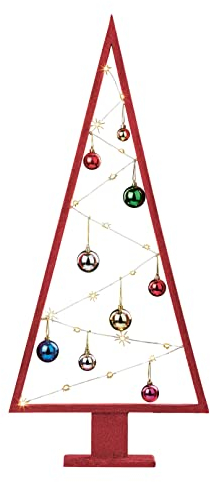 Hellum LED Holz-Pyarmiede mit bunten Kugeln mit Timer, 20 LED warmweiß, batteriebetrieben (3x AA, nicht enthalten), Winterdecoration, Wohnzimmer, Weihnachtsbaum, 30cm Kabel transparent, 522105