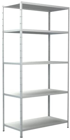 Schulte Regalwelt Steckregal mit 5 PowerMAX Fachböden, 85 kg Tragkraft, 200x100x50 cm (HxBxT), weiß, Lagerregal, Werkstattregal, Kellerregal, Garagenregal, Metallregal