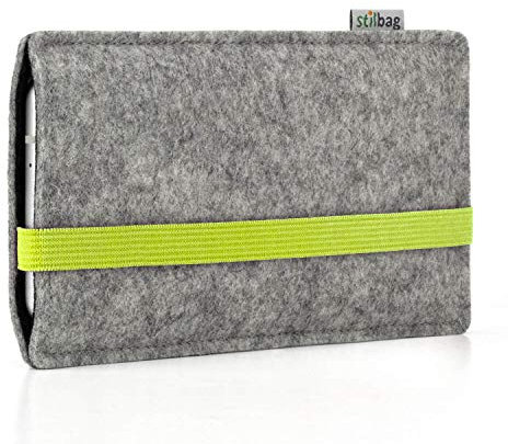 Stilbag maßgeschneiderte Handyhülle LEON | Smartphone-Tasche aus Filz | Handy Schutzhülle | Handytasche Made in Germany | Farbe: hellgrau-lime