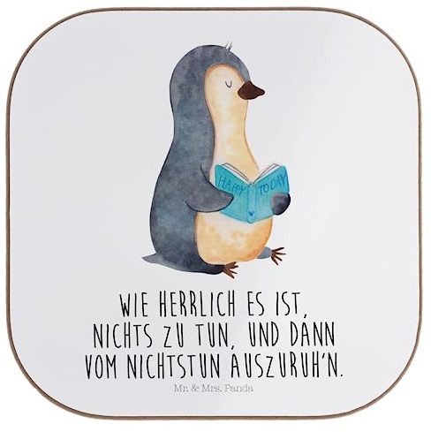 Mr. & Mrs. Panda Untersetzer für Gläser Pinguin Buch - Geschenk, Coaster, Pinguine, Urlaub, gläseruntersetzer, Tischuntersetzer, Tasse, Tassen, Nichtstun