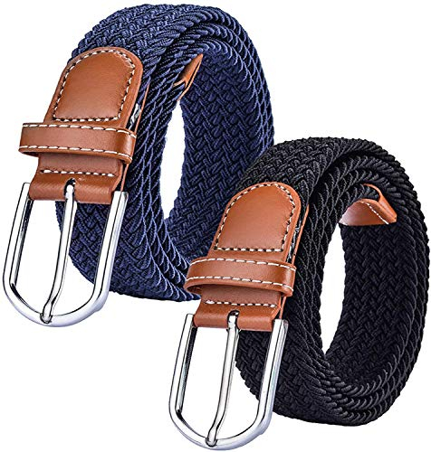 Chalier 2 Pack Damen Elastischer Stoffgürtel Geflochtener Stretchgürtel Dehnbarer Gürtel, Black & Navy, Einheitsgröße