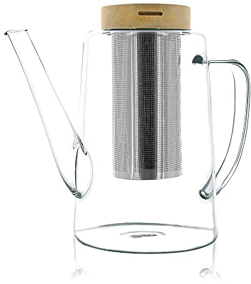OGO LIVING - Théière en verre 1,2L - 7912099 - Idéal pour le thé et la tisane - théière en verre borosilicate et couvercle en bois d'acacia
