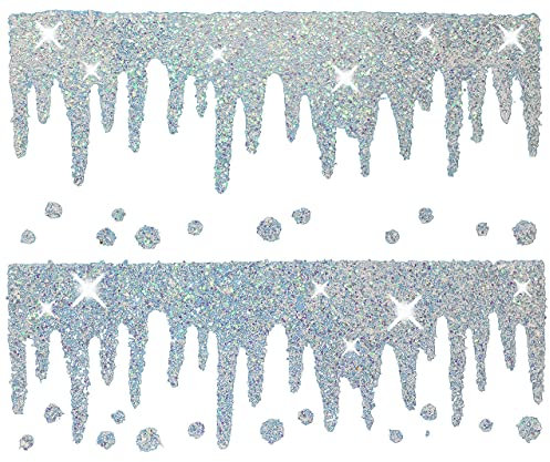 alles-meine.de GmbH 0,8 m Fensterbild - Eiszapfen/Eiskristalle/Winter - Glitzer/Glitter - statisch haftend - selbstklebend + wiederverwendbar/Sticker Fenstersticker..