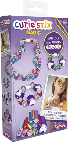 Cutie Stix Lansay Nachfüllset Magic - 11 Stix Einhorn - Ab 6 Jahren | Ergänzung zur Werkstatt - Regenbogenmotive zum Schneiden und Bohren - Mit Vorhandenen Boxen Kompatibel - Einzelstücke