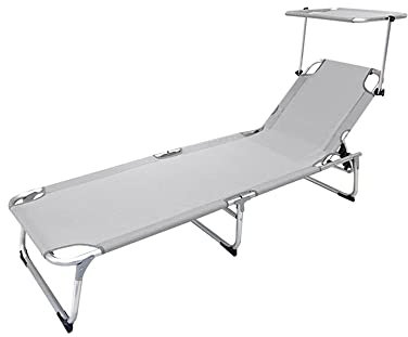 PAPILLON 8043560 Chaise Longue de Plage en Aluminium avec Parasol Gris 191 x 59 x 30 cm