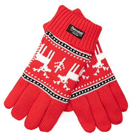 EEM Damen Strick Handschuhe X-Mas aus Baumwolle mit Thinsulate Thermofutter aus Polyester