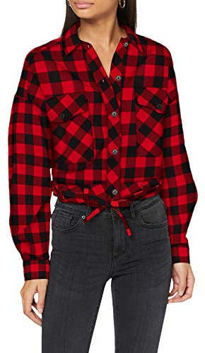Urban Classics Chemise à Carreaux pour Femme, Noir/Rouge, XS Große Größen Extra Tall