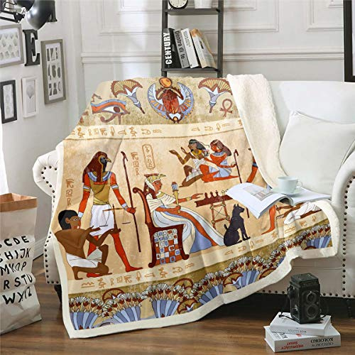 Loussiesd Altes Ägypten Kuscheldecke 150x200cm Retro ägyptisches Muster Flanell Fleecedecke Für Frauen Männer Ägypten Kultur Wohndecke Stammesadler Hund Decke