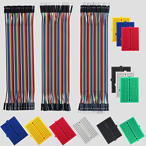 GTIWUNG 12 Stück 170 Tie Points Mini Breadboard Kit, Lötfreie Prototyp Leiterplatte für Arduino Proto Shield 6 Farben + 3 Stück 20cm Female-Female/Male-Female/Male-Male Jumper Wire 24AWG