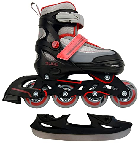 AMIGO Slide 2in1 Inline-Skates/Schlittschuhe - Inliner Rollen für Kinder, Jungen und Mädchen - Skates mit Einstellbarer Größe - Schwarz/Rot - 30-33