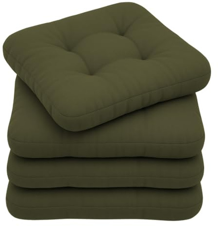 chilly pilley® 4er Set Stuhlkissen mit Bindungen – Gepolsterte, Gesteppte Sitzkissen, Wasserabweisender Stoff, In 3 Größen erhältlich, Bequeme & Stilvolle Kissen (Dunkelgrün, 45 x 45 cm 4er Set)