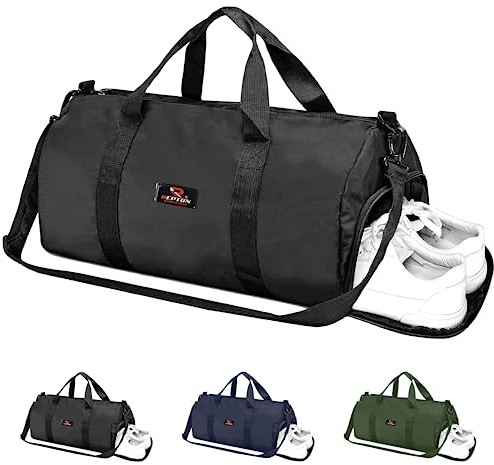 Gym Duffle Bag mit Schuhfach Faltbare Männer Frauen Reise Fitness Holdall Barrel Sporttaschen - Schultergurt Schwimmen Fußball Basketball Tennis Gepäck Weekender Leicht Trockentaschen für Männer