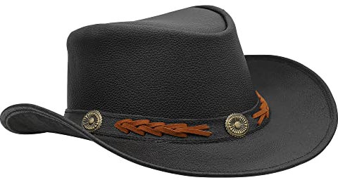 SideWinder Shapeable Outback hat Western Style Leather Cowboy hat for Men and Women Wide Brim Vintage Old Style Black