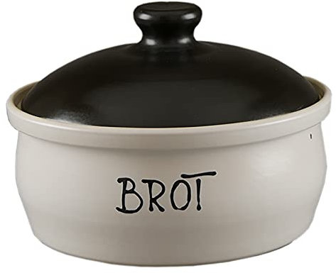 Pfeiffer-Gerhards Keramikmanufaktur Brottopf rund Elfe-Nero mit Schrift - Hochwertige Brotbox für ideale Aufbewahrung – Stilvoll funktioneller Keramik Brotkasten (30x 22 cm)