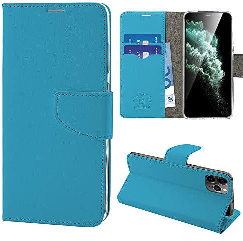 N NEWTOP Cover Compatibile con Apple iPhone 11 Pro Max, HQ Lateral Custodia Libro Flip Chiusura Magnetica Portafoglio Simil Pelle Stand (Azzurro)