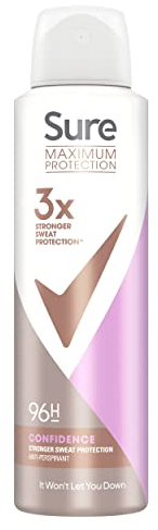 Sure Maximum Protection Confidence Anti-Transpirant Deo Aerosol 96h Schutz Anti-Transpirant Deo Spray für 3x stärkeren* Schweißschutz 150ml