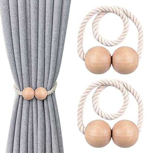 Keleily Magnetische Vorhang Raffhalter 2 Stück Vorhang Raffhalter Kinderzimmer Holz Fenster Drapieren Holdbacks Vorhang Clips für zu Hause, Wohnheim, Büro, Hotel Fenster Dekorative,Original Holzfarbe