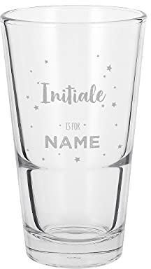 Herz & Heim® Trinkglas - Longdrinkglas mit Gratis Gravur des Wunschnamens in verschiedenen Varianten/Glas, 330 ml Name und Initiale