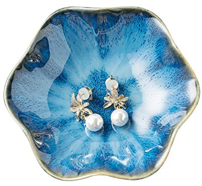 BEUNAIZER Bandeja para joyas, plato para anillos, bandeja de cerámica, cuenco para llaves, plato decorativo, regalos para amigos, hermanas, hija, madre (azul estrellado)