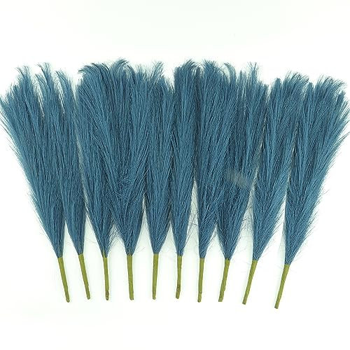 HanYun Lot de 8 petites herbes de la pampa artificielles décoratives - Fleurs séchées - Herbe de la pampa avec vase - Pour décoration bohème, mariage, salon, chambre à coucher - 45 cm - Bleu