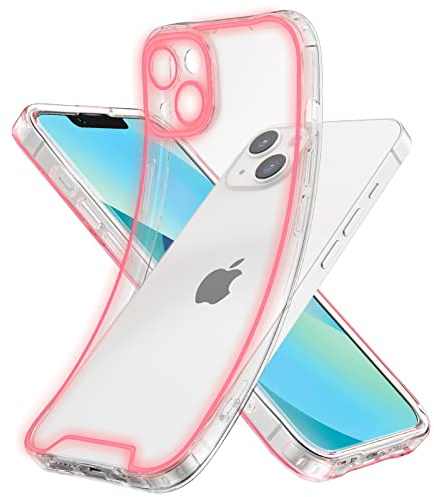 EYZUTAK Luminous Phone Case for iPhone 13 6.1 inch, Fluorescence Glowing in the Darkness Clear Soft TPU Night Shine Back Cover Transparent Shockproof Protector Slim Edge Light up Bumper Case - Pink