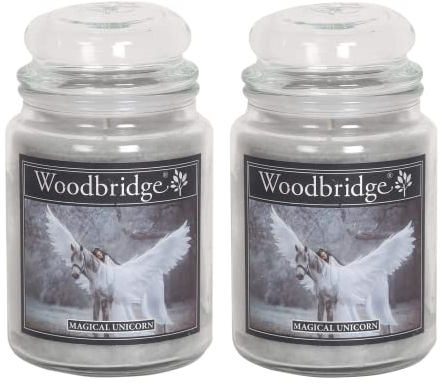 Woodbridge Große Duftkerze im Glas mit Deckel | 2er Duftkerzen Set Magical Unicorn | Duftkerze Patschuli | Kerzen lange Brenndauer | Raumduft für Zuhause | Kerze 2 Docht