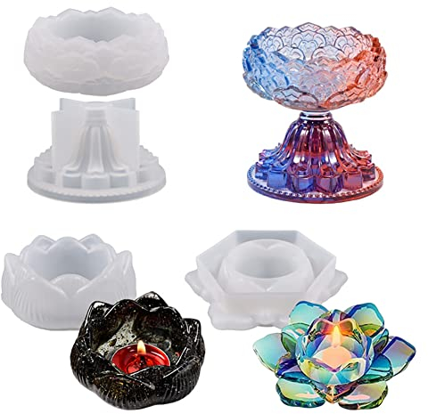 3 Stück Lotus Kerzenhalter Silikonform, 3D Epoxidharz Formen Kerzenhalter Resin Formen Lotus Gießformen Handgemachte Aromatherapie Kerzenständer DIY Kerzenhalter Schmuckschatulle Teelichthalter