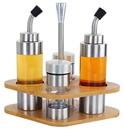 Dispensador De Aceite De Oliva Y Vinagre, Salero Y Pimentero Juego De Vidrio Con Soporte Para Cocina, Restaurante
