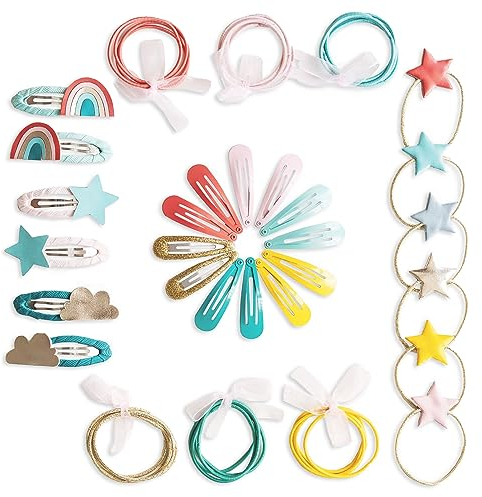 Papierdrachen Besondere 48 Haarspangen und Haargummis in vielen Farben - langlebig und robust - Kinderspängchen mit Glitzer und Stoffbezug - Haarschmuck *Regenbogen pink* - für lange und feine Haare