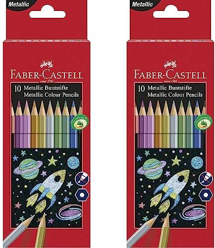 Faber-Castell 201583 - Metallic Buntstifte, 10er Etui, mehrere Farben (Packung mit 2)