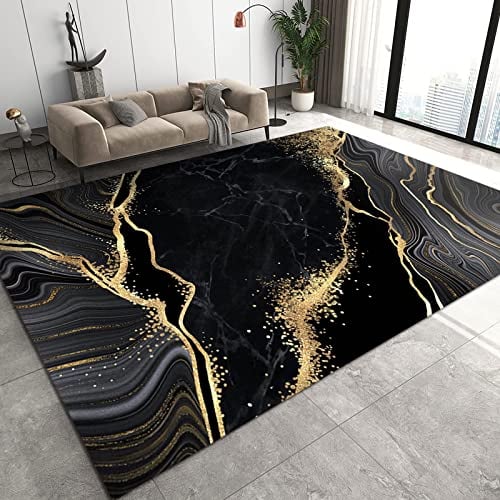 Luxuriöser Marmor Aus Schwarzem Gold Teppiche Gegend, Abstrakte Nachthimmel-graue Strichzeichnungen Schlafzimmer Kurzflor für Wohnzimmer, Schlafzimmer, Esszimmer Badezimmer Küche Flur Läufer 140x200cm