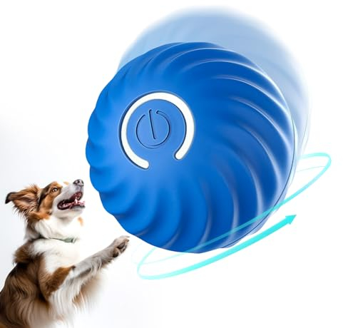 PAKESI Interaktives Hundespielzeug, Hundeball, langlebiger aktiver Rollball, Wicked Ball, automatisch beweglicher, drehbarer Ball für Welpen/kleine Hunde, wiederaufladbar über USB, lustiges und (Blau)