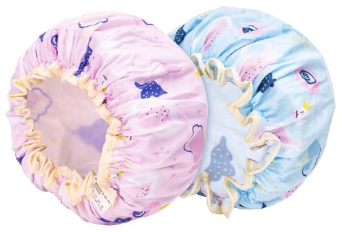 G2PLUS 2 Stück Kinder Duschhaube, Karikatur Dusche Kappen für Kinder, Elastische Wasserdichte Duschhaube, Doppellagige Duschhaube Kinder mit Schwan-Motiv für Mädchen