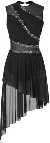 CHICTRY Women's Lyrical Dance Costume Modern Contemporary Dance Dress | High Low, Shiny Rhinestone, Sleeveless Cutout Back, Figure Skating Dress, Contemporary Dancewear, Dance Show