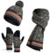 Visioelo Damen Bommelmütze Schal und Handschuhe Set Touchscreen Handschuhe Schal Dreierset Weiche Warme Winter Gestrickte Schneeflocke Muster Retro Pom Cap Set für Damen Herren, marineblau, One size…