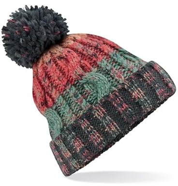 Pinkfish Shop Corkscrew Cable Knitted Bobble Hat Plain Men Women Beanie Warm Winter Pom Wooly hat Watermelon Breeze, One (Size:One Size)