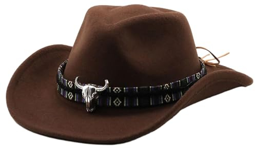 Perfeclan Cowboyhut für Herren, Outdoor-Hut, modisch, warm, Cowgirl-Hut, Sonnenschutzhut für Reisen, Mottoparty, Wandern, Kaffee