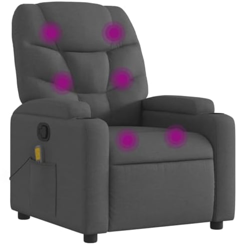 vidaXL Massagesessel, Sessel Verstellbare Rückenlehne, Fernsehsessel Relaxsessel mit Vibrationsfunktion, Liegesessel Polstersessel Ruhesessel, Dunkelgrau Stoff