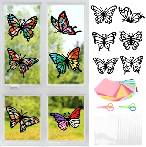 MONCAP Schmetterling Bastelset für Kinder - Fensterbilder und Papierbastelset - Kreative DIY für Mädchen und Jungen - Kindergeburtstag, Sommer, Frühling Party Geschenke