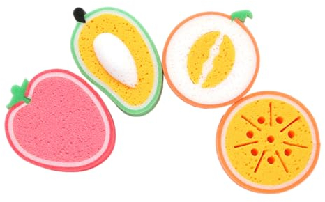 CLISPEED 4pcs Sponge Scouring Pad Fruit Shape Cleaning Sponge Bowl Cleaner Sponge Dish Wash Kitchen Scrubbers Wood Massage Tools Kitchen Cleaning Sponges Sink Dish Dryer Thicken Dish Towels