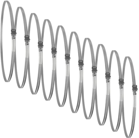 Lot de 10 colliers de serrage réglables de 25,4 cm en acier galvanisé avec engrenage à vis sans fin - Large gamme de fixations pour conduit flexible