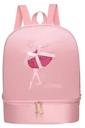Ballet Dance Backpack with Separate Shoe Compartments Cute Portable Girls Ballerina Bag Handbag for Latin Dance Travel Sports, Pink B