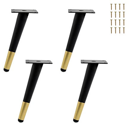 iMeshbean Möbelfüße Tischbeine Metall Schwarz Gold, 4 Stück 20cm Schräge Möbelbeine DIY Füße für Möbel, Tischfüße Möbelfuss für Schrank Sofa Couchtische Esstisch, Schwarz und Gold