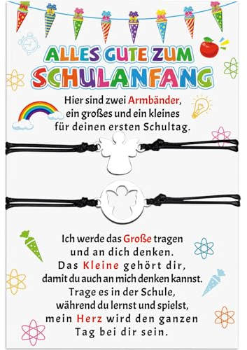HOWAF 2 Endlich Schulkind Armband Mädchen Junge Geschenke zur Einschulung, Schutzengel Armband Schulkind mit Einschulung Geschenk Karte, Erster Schultag Schultüte Füllung Schulanfang Geschenke