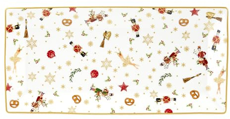Fade Vassoio rettangolare di natale in porcellana con decori natalizi Star 31,5x15,5 cm