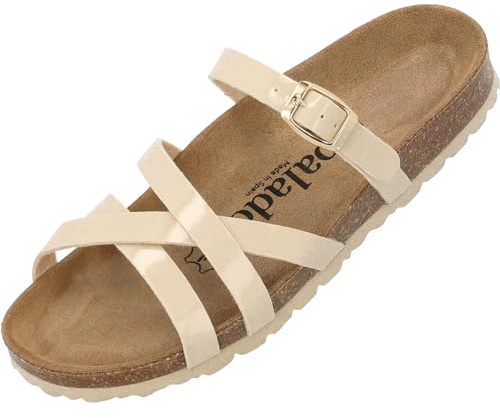 Palado Damen Pantoletten Cruisi - Sandalen Made in Spain - Hausschuhe mit Kork-Fußbett - modische Sommerschuhe