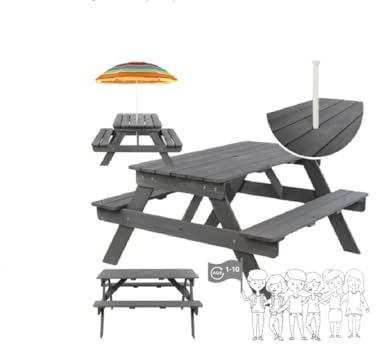 Generisch Picknicktisch Holzbank Gartengarnitur mit Zwei Bänken Natur Garten Tisch Hölzern (Grau)