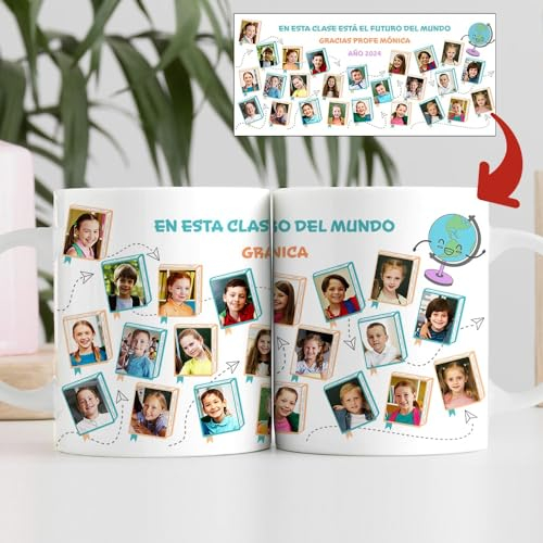 Transparent Gift Taza Personalizada con Fotos de Alumnos y Texto. Regalos Originales para Profesores y Profesoras. Tazas Personalizadas con Foto. Regalos para Profes. Regalos Personalizados con Foto